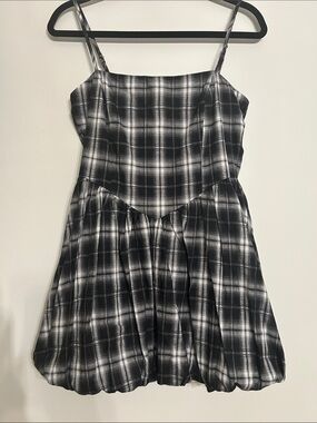 Windsor Black & White Plaid Bubble Hem Spaghetti Strap Dress